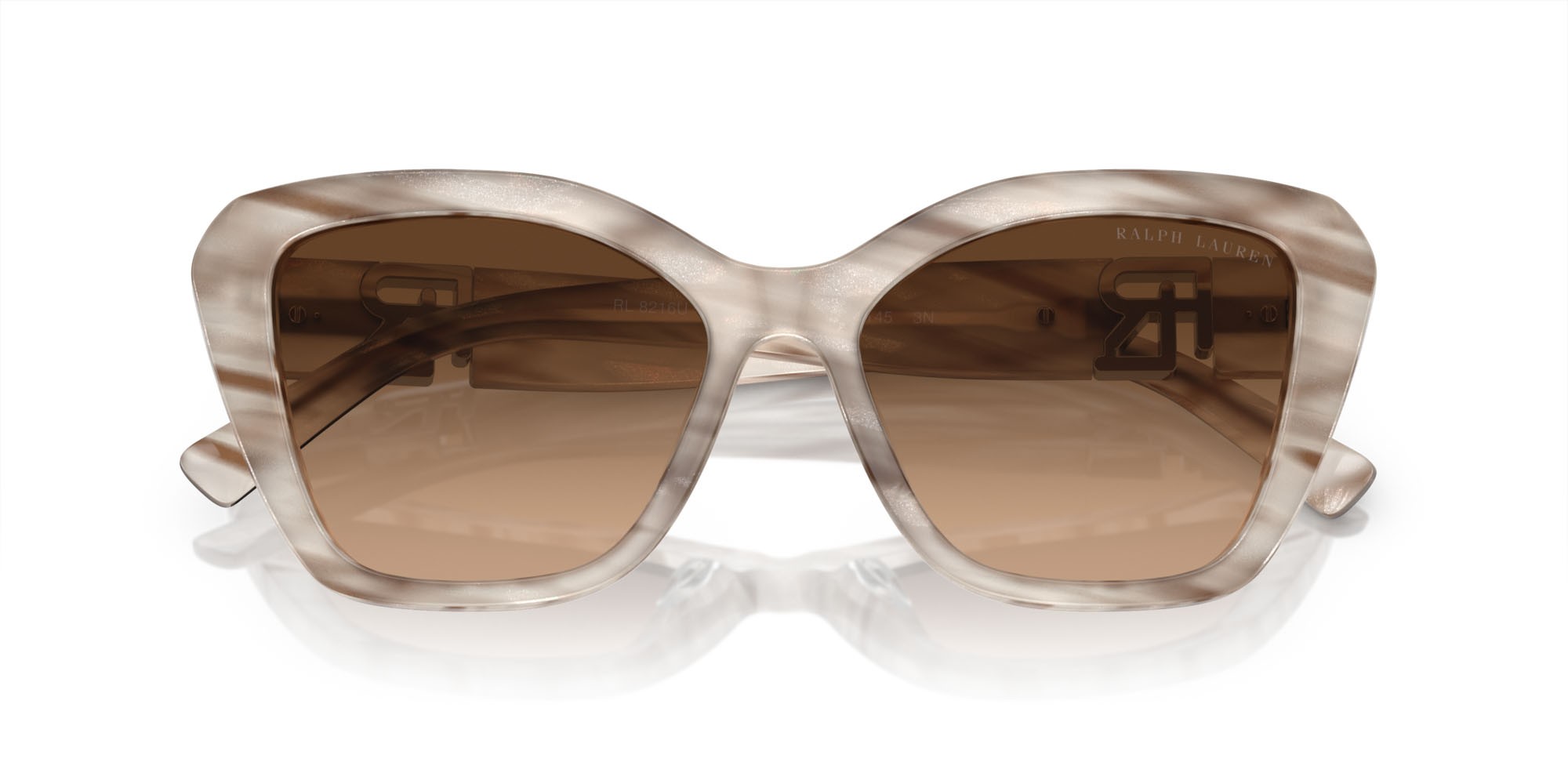 Sunglasses Ralph Lauren The Isabel RL 8216U (610574) color ostrica rosa shape butterfly lenses grigio talpa sfumato