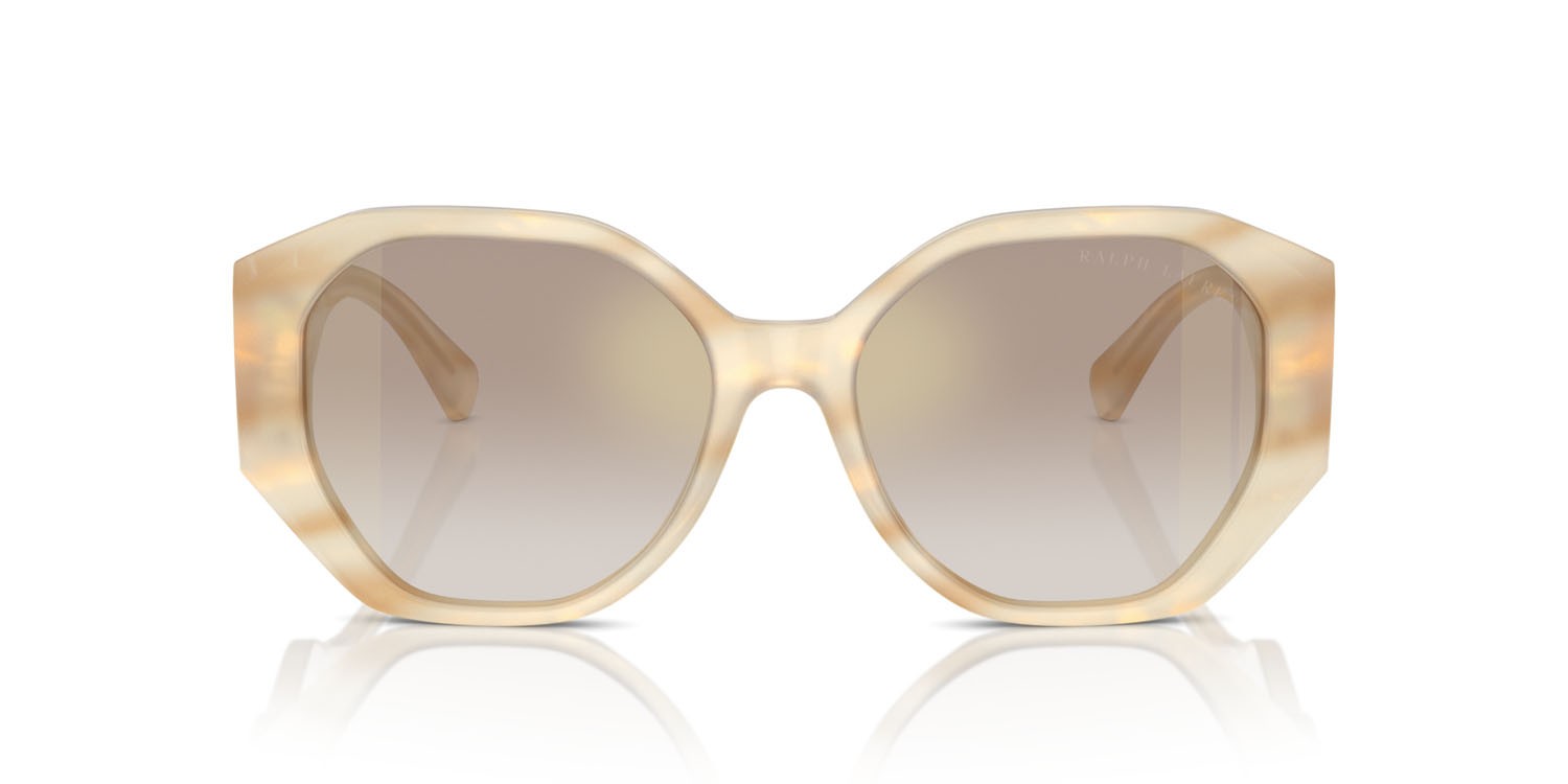 Sunglasses Ralph Lauren The Juliette RL 8220 (61766E) color oystershell cream shape butterfly lenses marrone sfumato oro a specchio