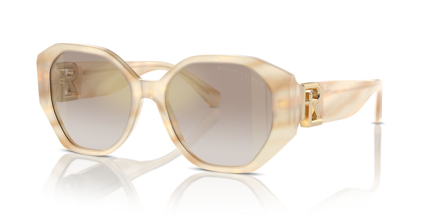Sunglasses Ralph Lauren The Juliette RL 8220 (61766E) color oystershell cream shape butterfly lenses marrone sfumato oro a specchio