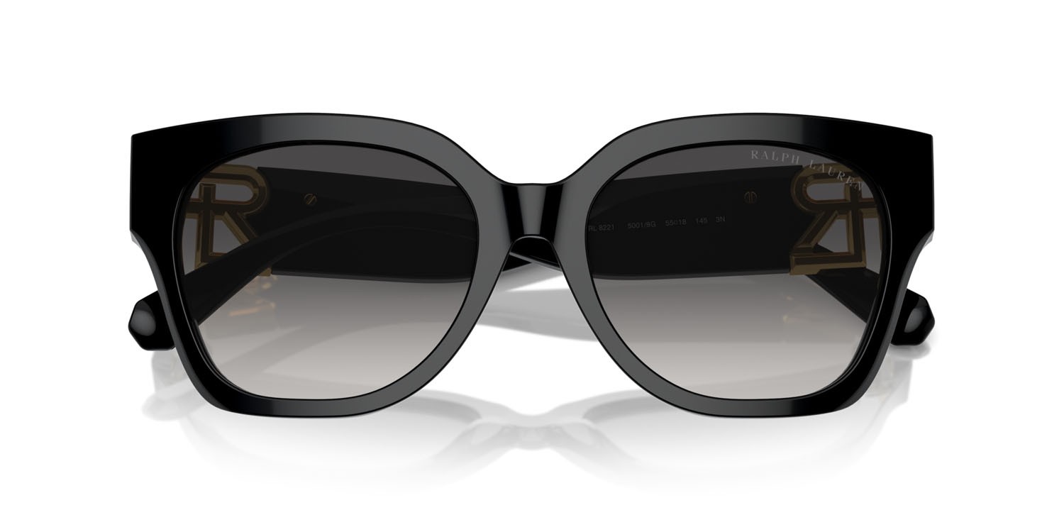 Sunglasses Ralph Lauren The Overszed Ricky RL 8221 (50018G) color nero shape butterfly lenses sfumato grigio