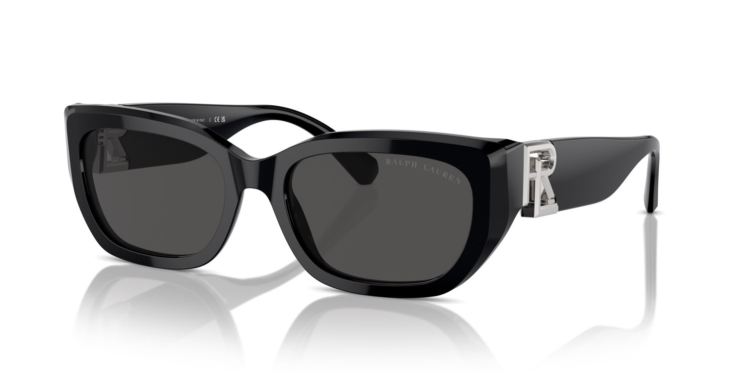 Sunglasses Ralph Lauren The Bridget RL 8222 (500187) color nero shape cat eye lenses grigio scuro