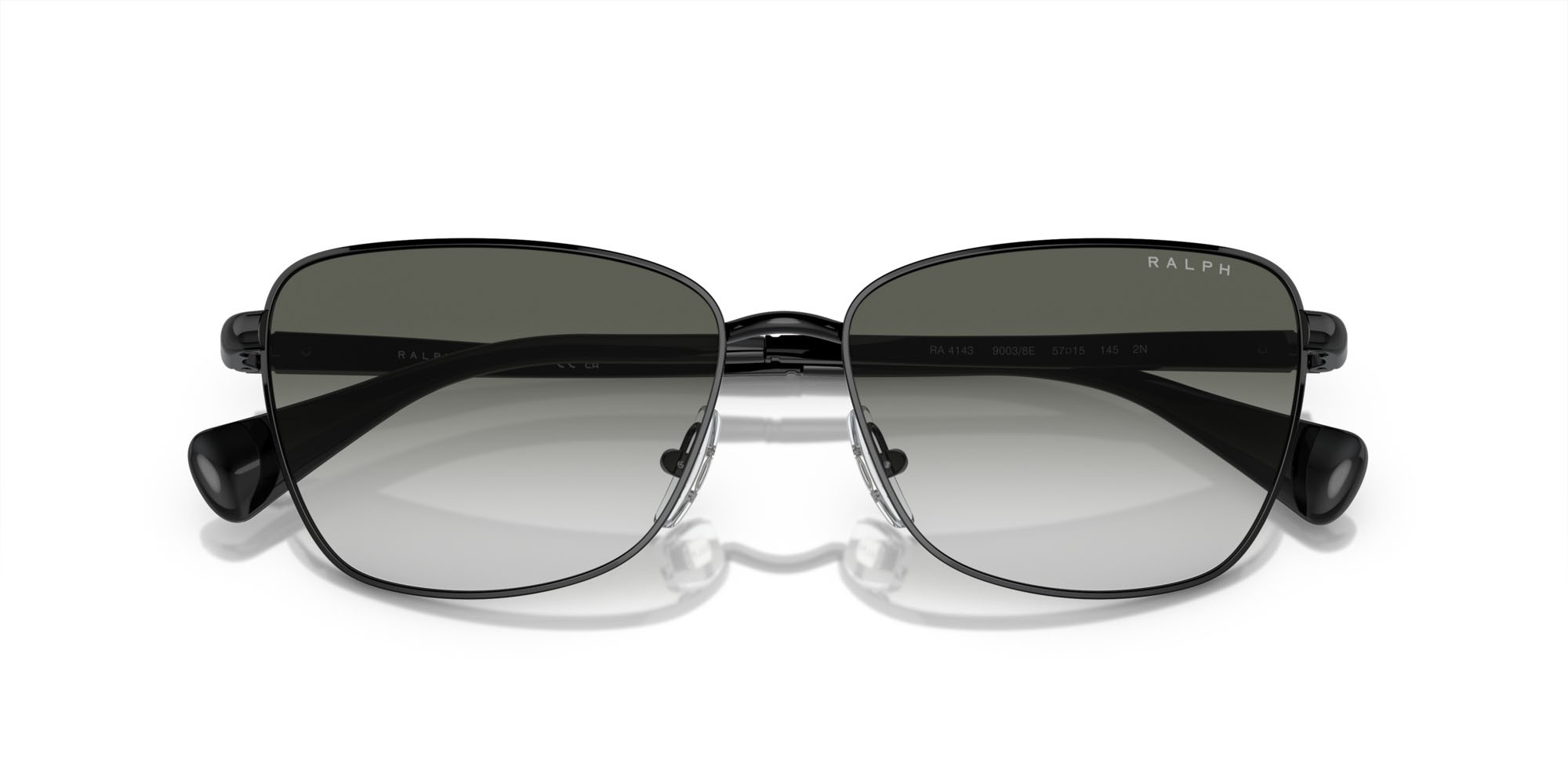 Sunglasses Ralph RA 4143 (90038E) color nero lucido shape butterfly lenses grigio chiaro sfumato
