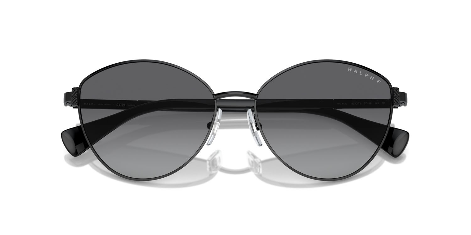 Sunglasses Ralph RA 4145 (9230T3) color nero lucido shape cat eye lenses polar grigia sfumata