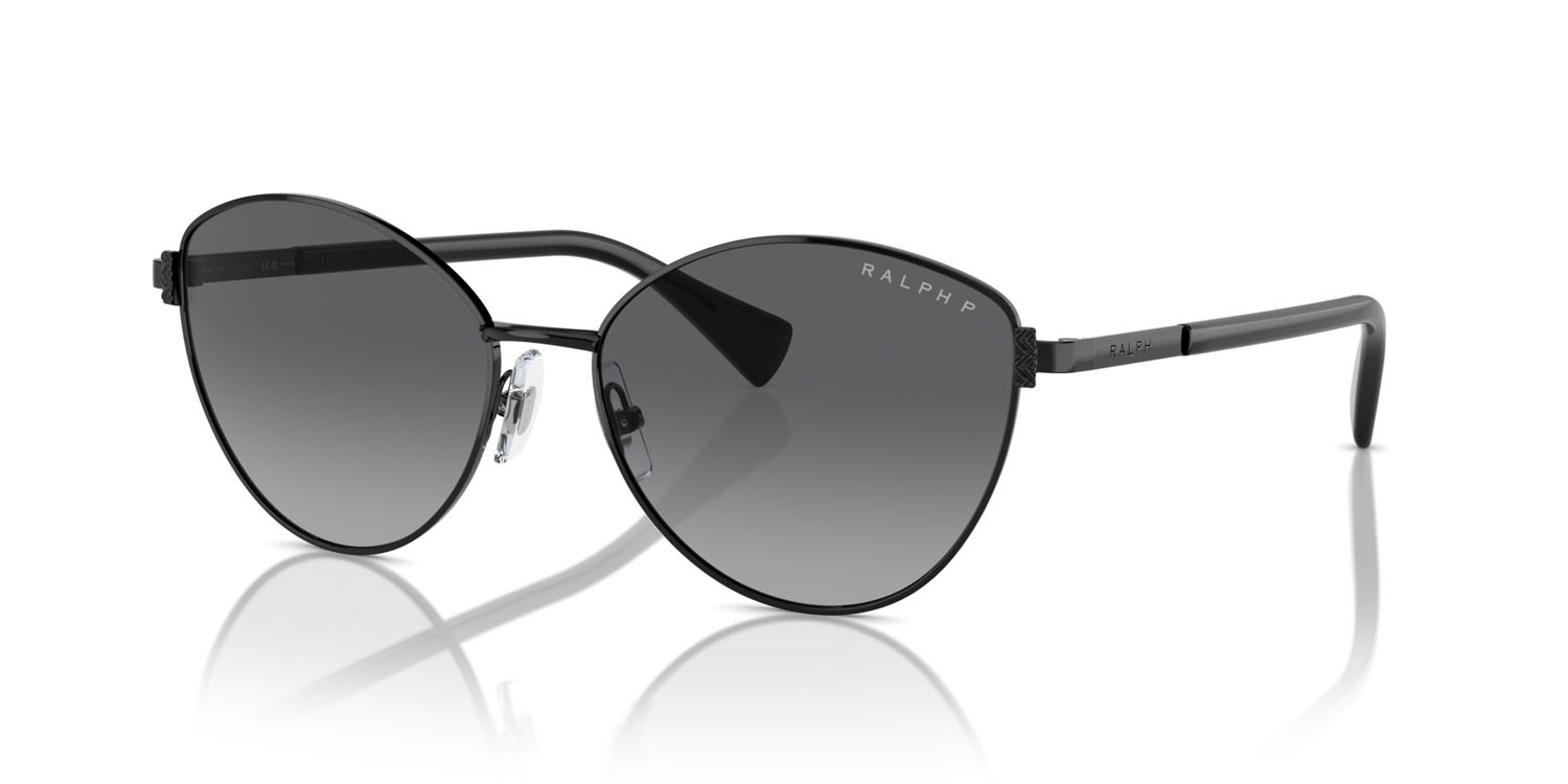 Sunglasses Ralph RA 4145 (9230T3) color nero lucido shape cat eye lenses polar grigia sfumata