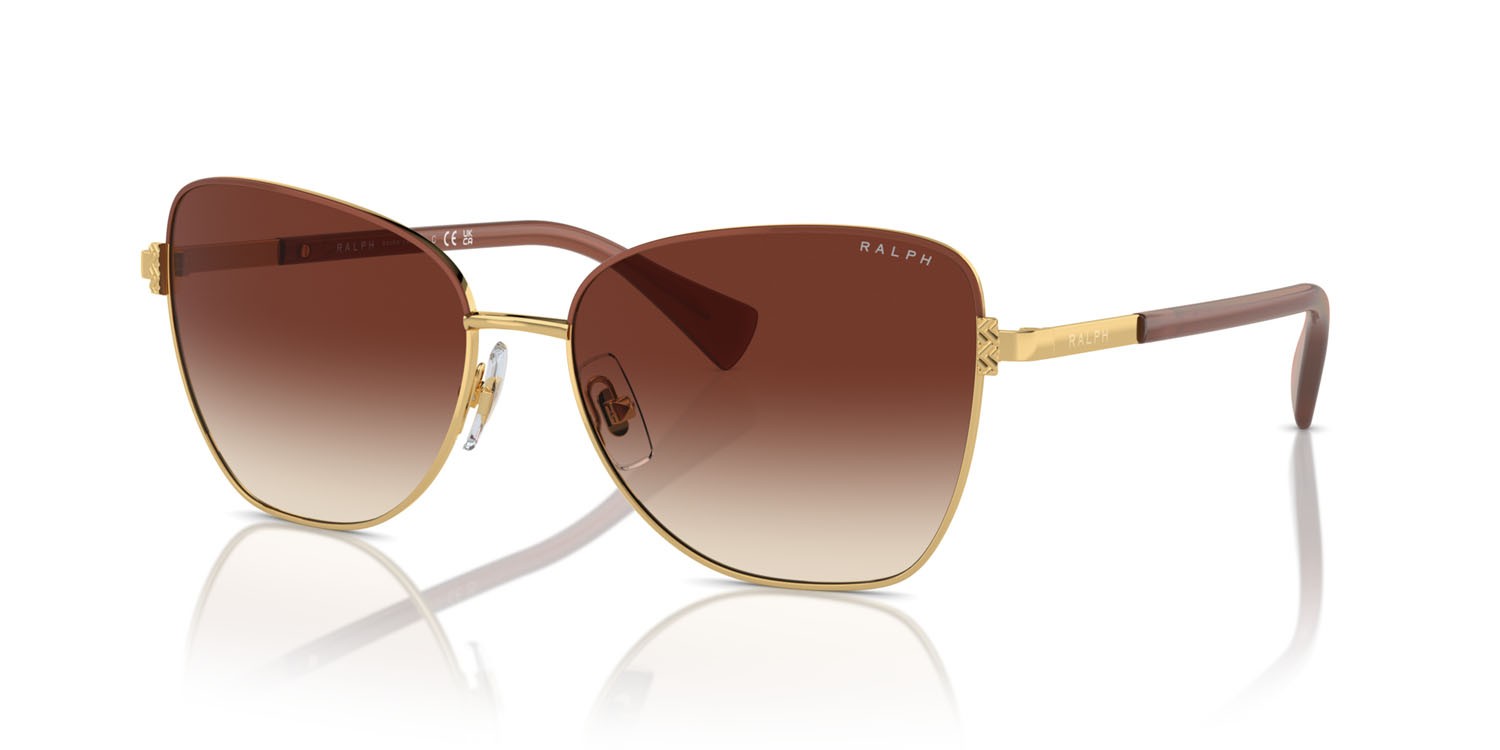 Sunglasses Ralph RA 4146 (945813) color oro lucido shape butterfly lenses marrone sfumato