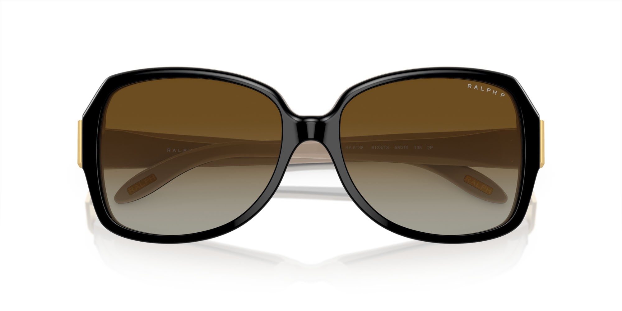 Sunglasses Ralph RA 5138 (6123T3) color nero brillante su nude shape square lenses polar marrone sfumata