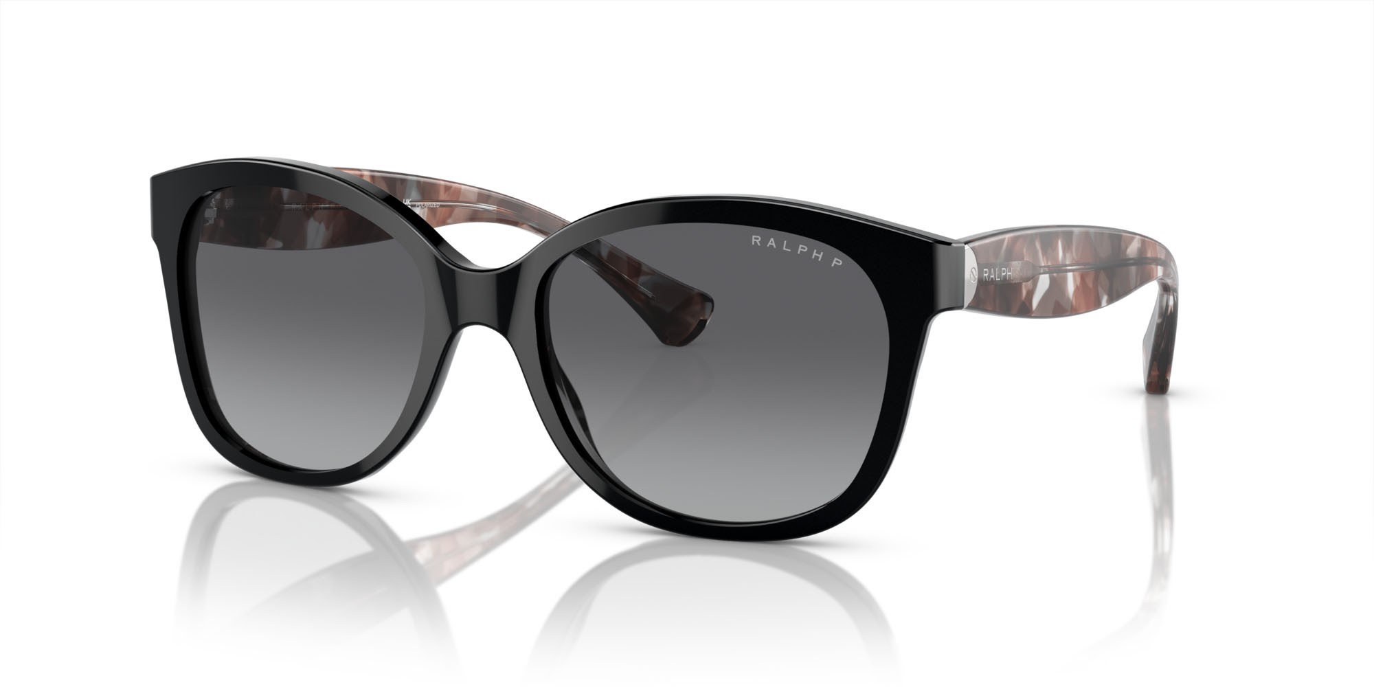 Sunglasses Ralph RA 5191 (5001T3) color nero lucido shape cat eye lenses polar grigia sfumata