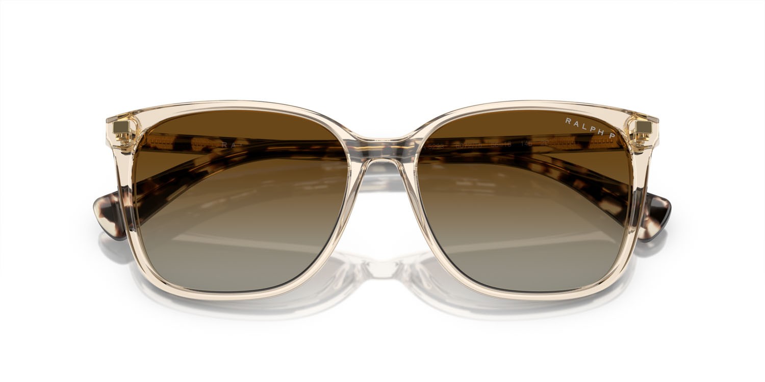 Sunglasses Ralph Vvcv RA 5293 (6072T5) color marrone trasparente lucido shape square lenses polar marrone sfumata