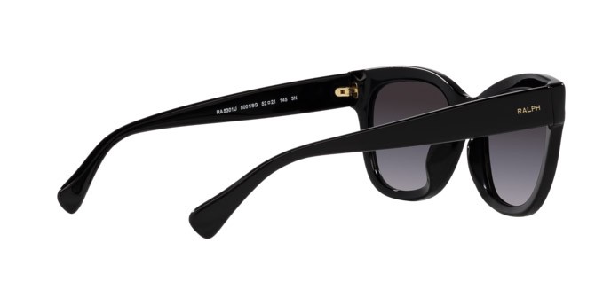 Sunglasses Ralph RA 5301U (50018G) color nero lucido shape oval lenses grigio sfumato