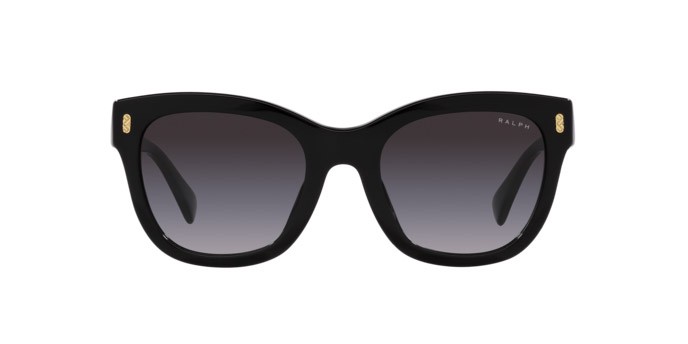 Sunglasses Ralph RA 5301U (50018G) color nero lucido shape oval lenses grigio sfumato