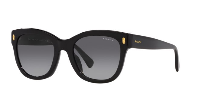 Sunglasses Ralph RA 5301U (5001T3) color nero lucido shape oval lenses gradient polarized grey