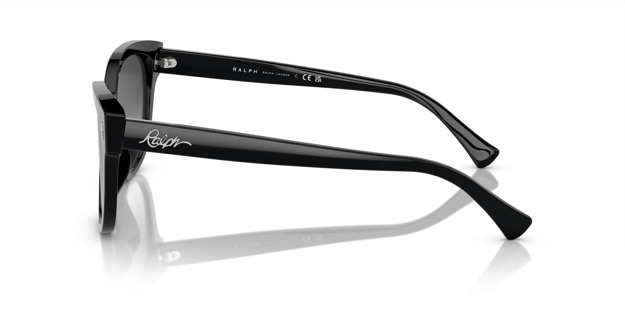 Sunglasses Ralph RA 5305U (50018G) color nero lucido shape cat eye lenses grigio sfumato