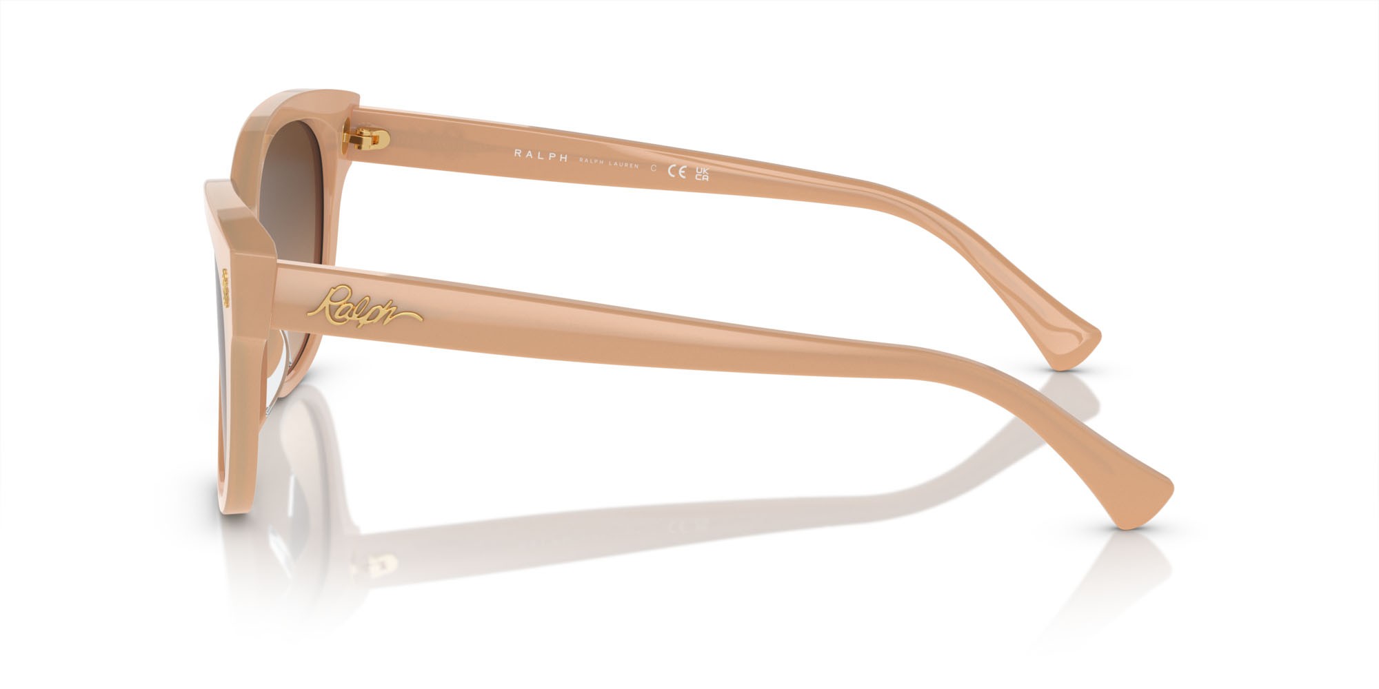 Sunglasses Ralph RA 5305U (611574) color beige milky lucido shape cat eye lenses marrone sfumato