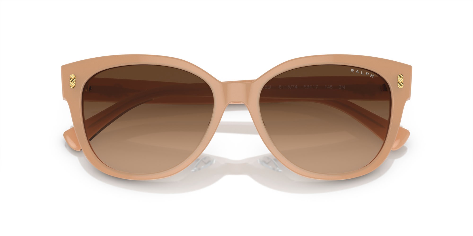 Sunglasses Ralph RA 5305U (611574) color beige milky lucido shape cat eye lenses marrone sfumato