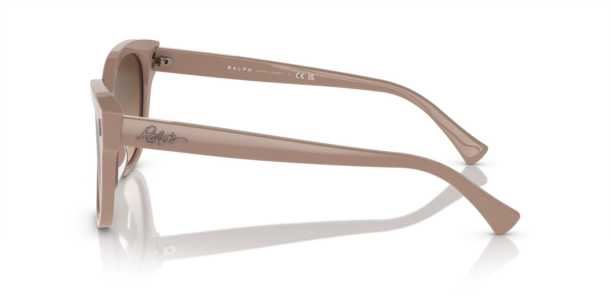 Sunglasses Ralph RA 5305U (611674) color beige tinta unita lucido shape cat eye lenses marrone