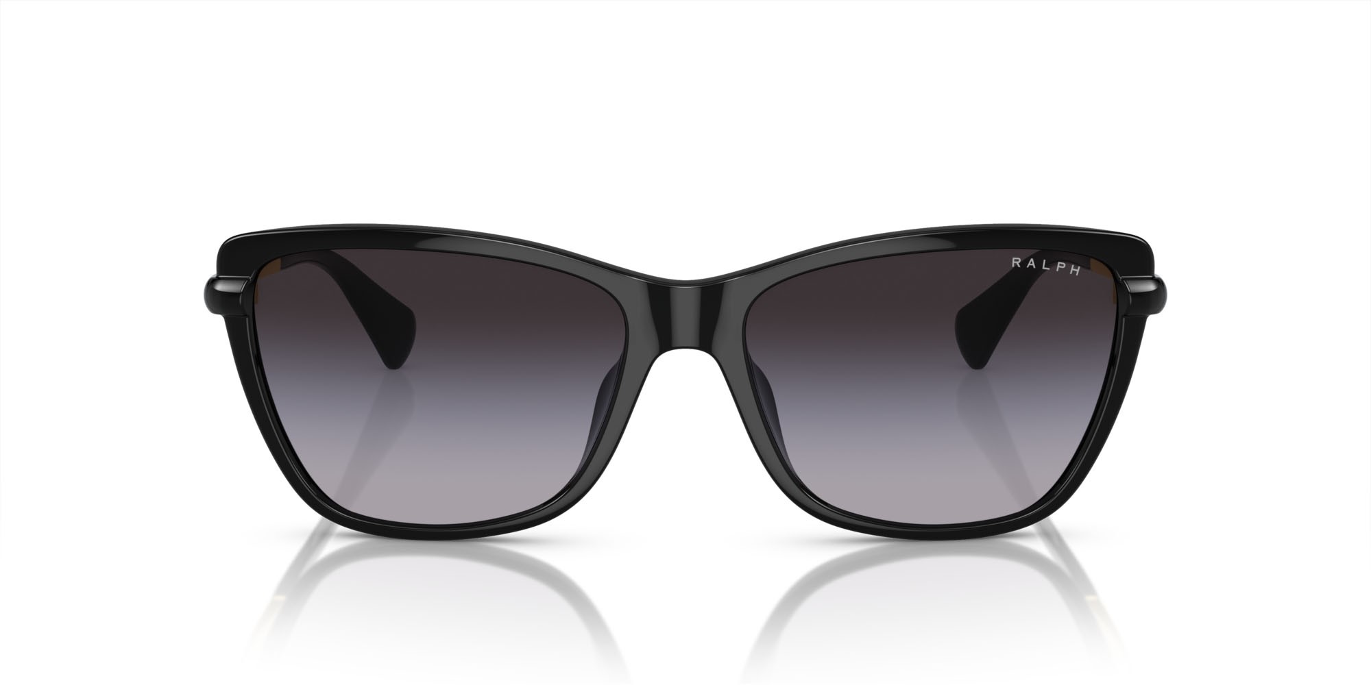 Sunglasses Ralph RA 5308U (50018G) color nero lucido shape cat eye lenses grigio sfumato