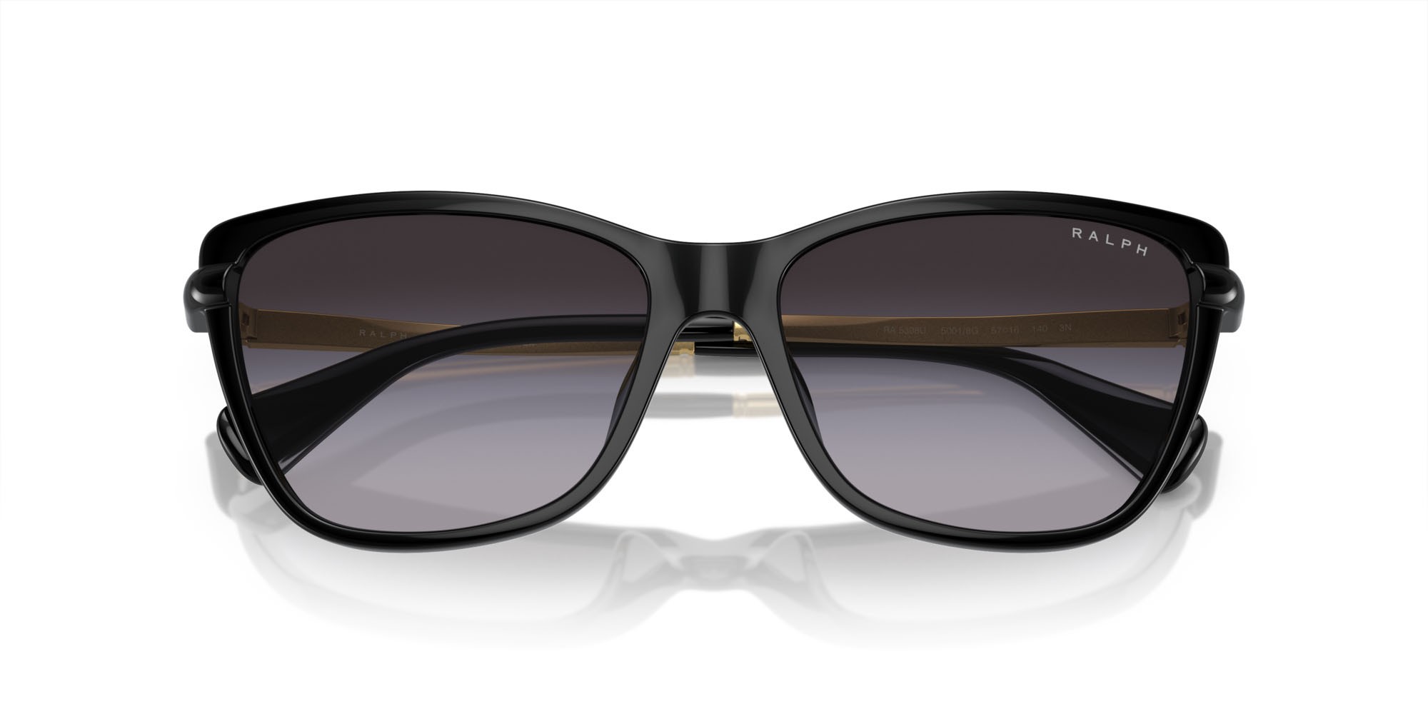Sunglasses Ralph RA 5308U (50018G) color nero lucido shape cat eye lenses grigio sfumato