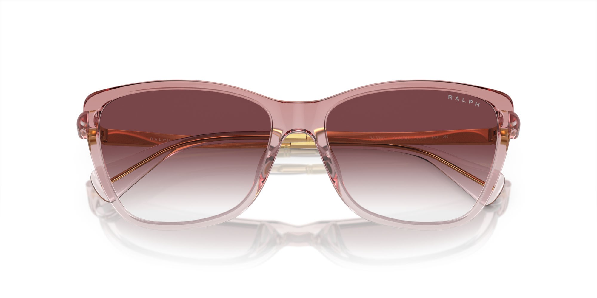 Sunglasses Ralph RA 5308U (61258H) color rosa brillante trasparente shape cat eye lenses trasparente sfumato viola scuro