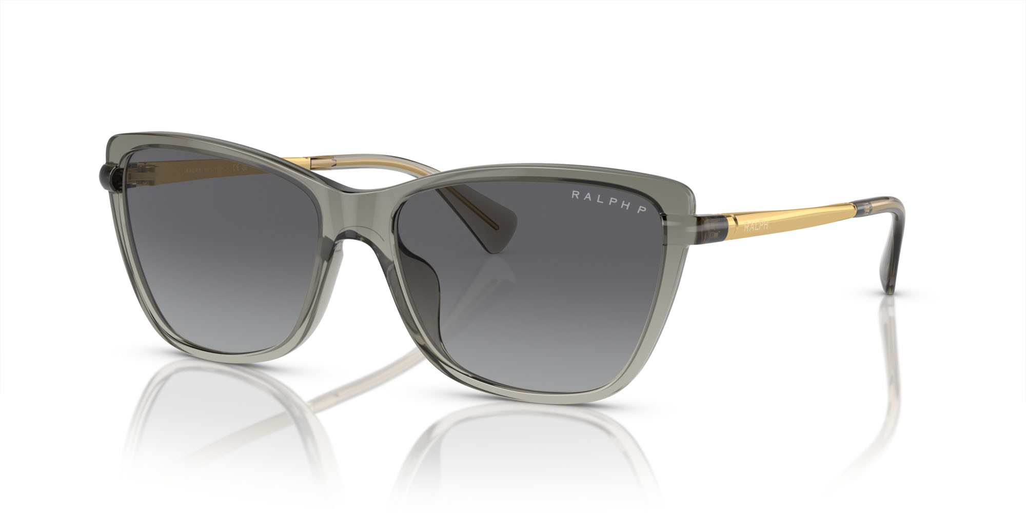 Sonnenbrillen Ralph RA 5308U (6127T3) farbe grigio trasparente lucido form cat-eye gläser polarizzata grigio chiaro sfumato celeste