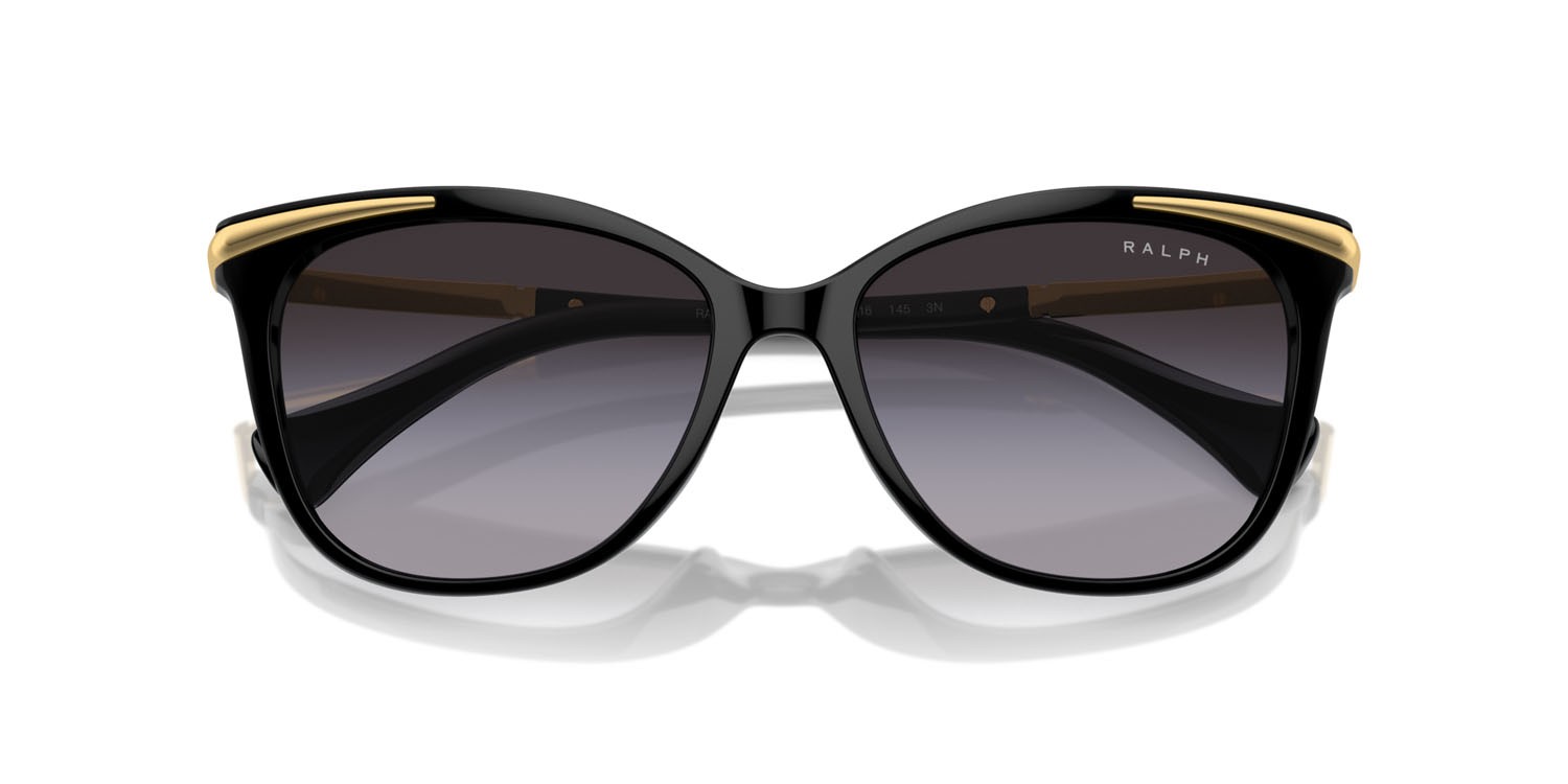 Sunglasses Ralph RA 5309U (50018G) color nero lucido shape square lenses grigio sfumato