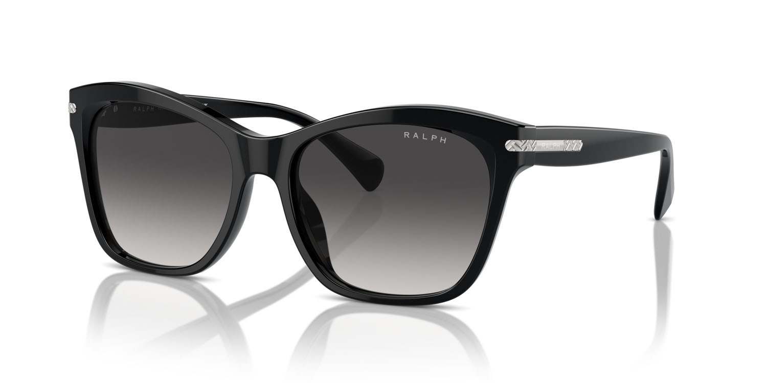 Sunglasses Ralph RA 5310U (50018G) color nero lucido shape square lenses grigio sfumato