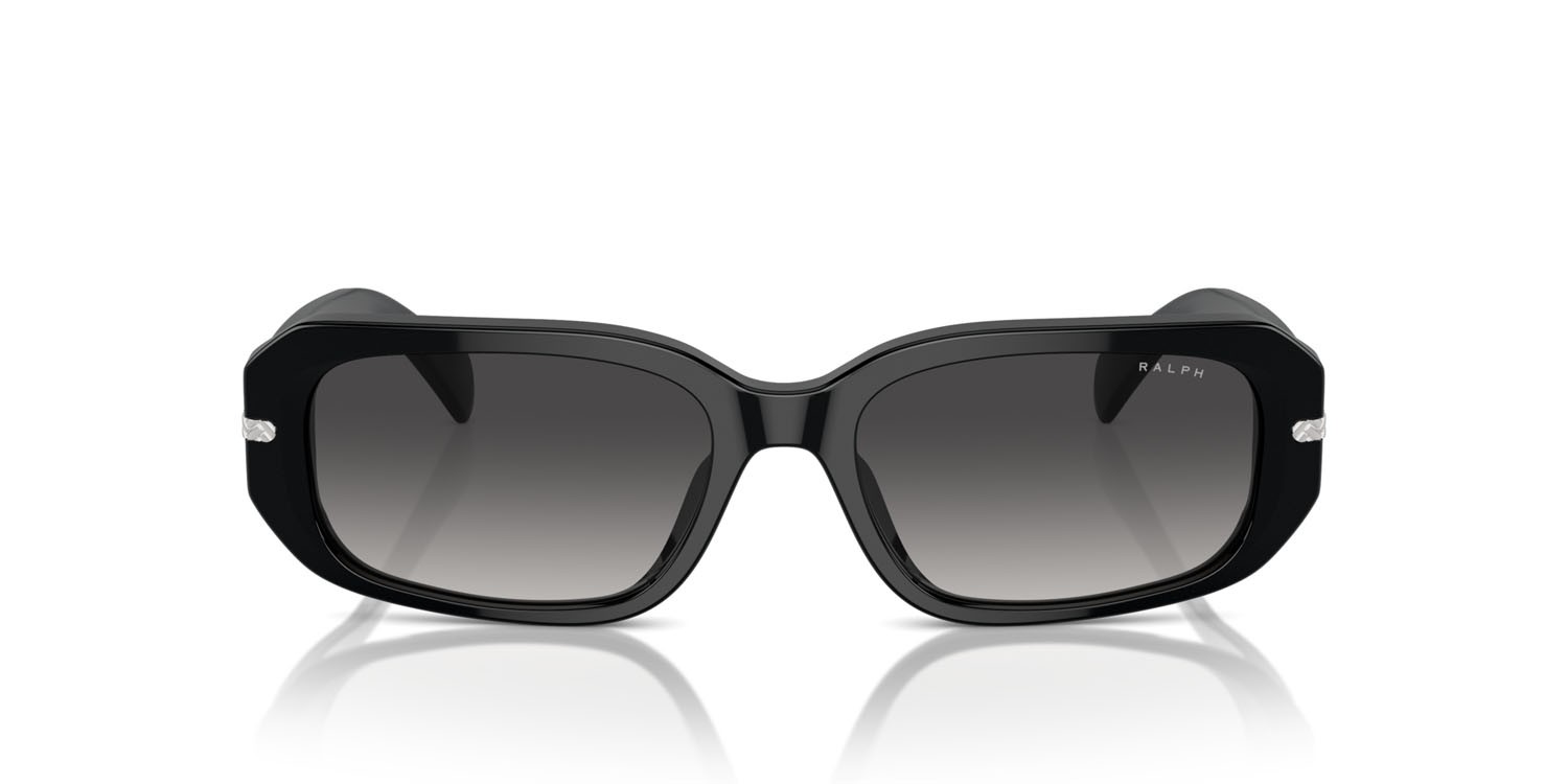 Sunglasses Ralph RA 5311U (50018G) color nero lucido shape oval lenses grigio sfumato