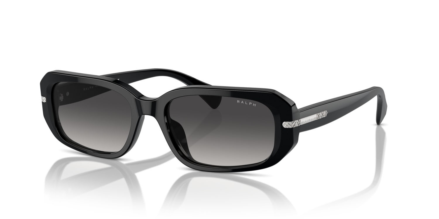 Sunglasses Ralph RA 5311U (50018G) color nero lucido shape oval lenses grigio sfumato