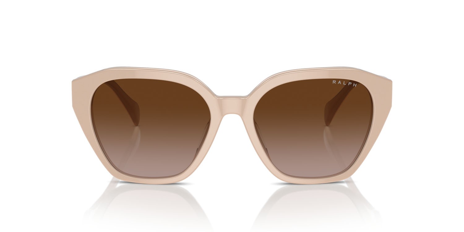 Sunglasses Ralph RA 5315U (606313) color shiny beige on milky beige shape cat eye lenses marrone sfumato