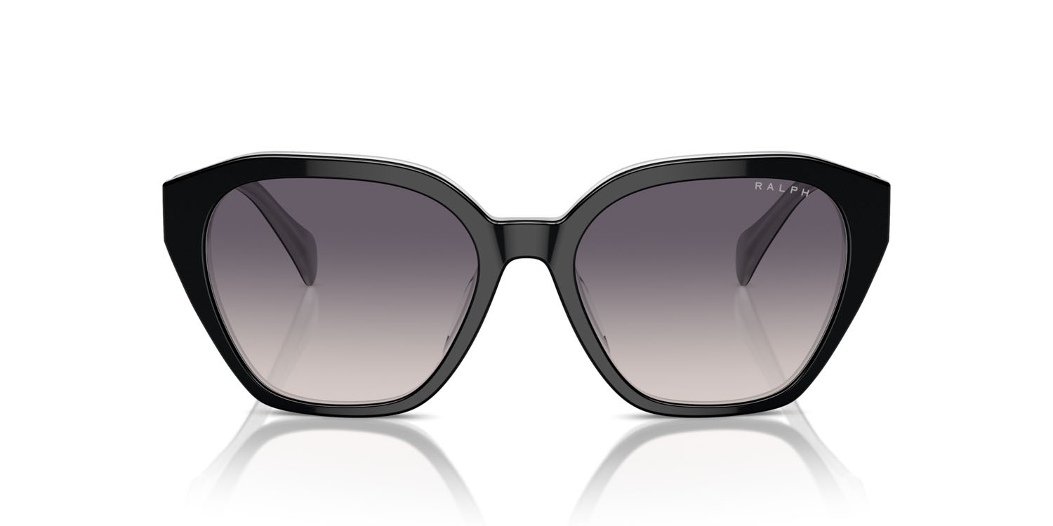 Sunglasses Ralph RA 5315U (606636) color shiny black on opal grey shape cat eye lenses rosa sfumato grigio scuro