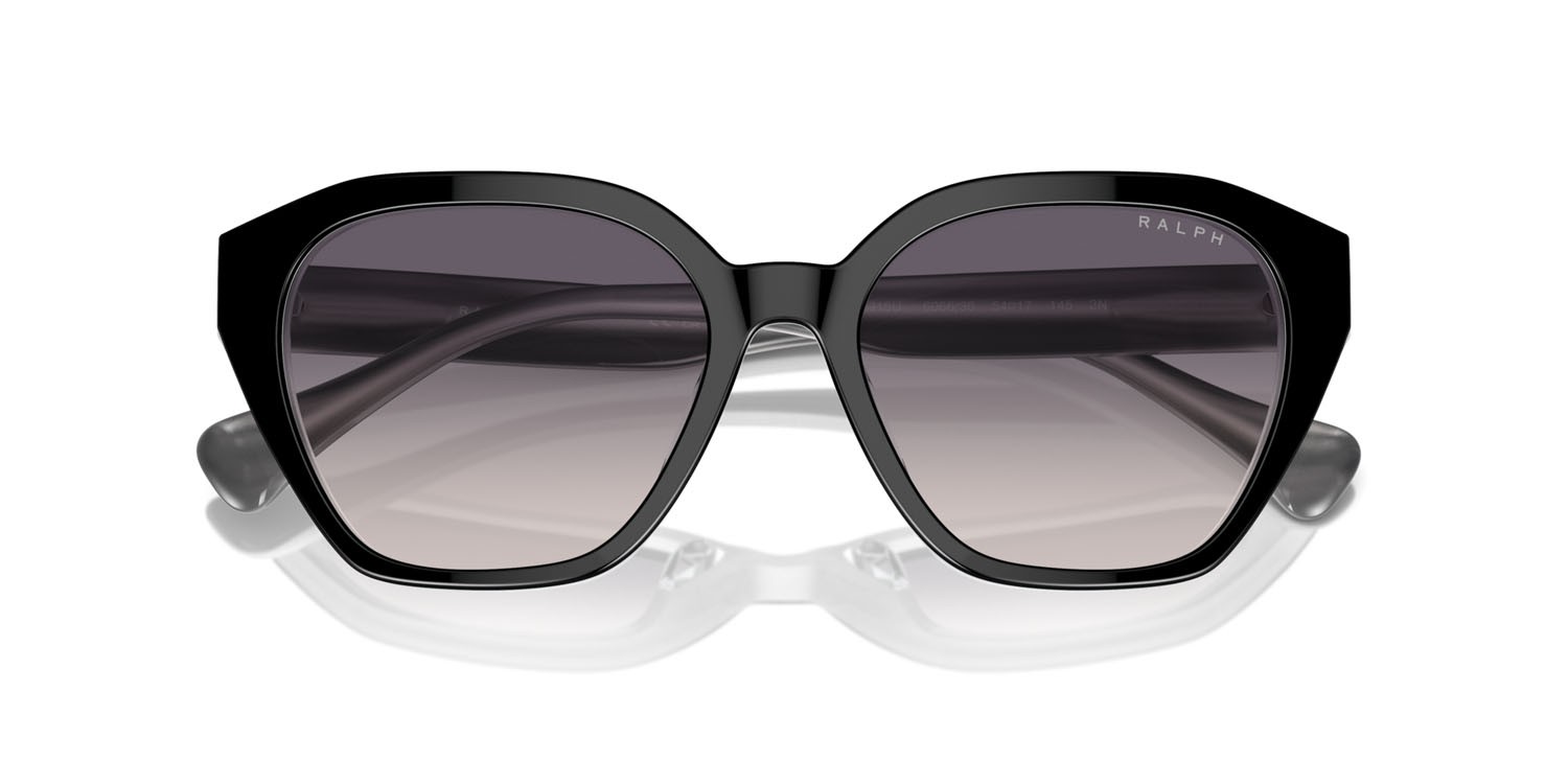 Sunglasses Ralph RA 5315U (606636) color shiny black on opal grey shape cat eye lenses rosa sfumato grigio scuro