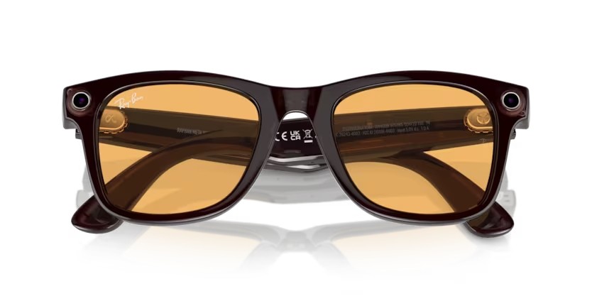 Sonnenbrillen Ray-Ban Meta Smart Glasses Wayfarer Large RW 4008 (675385) farbe rebel black form quadratisch gläser ambra