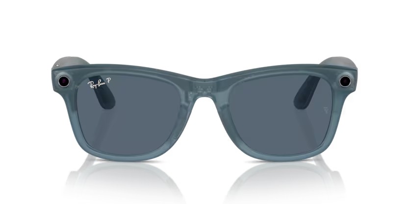 Sonnenbrillen Ray-Ban Meta Smart Glasses Wayfarer Large RW 4008 (67552V) farbe jeans form quadratisch gläser blu polvere