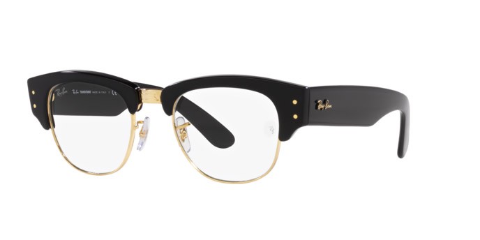 Occhiali da sole Ray-Ban Mega Clubmaster RB 0316S (901/GG) colore nero su oro forma quadrato lenti trasparente/blu