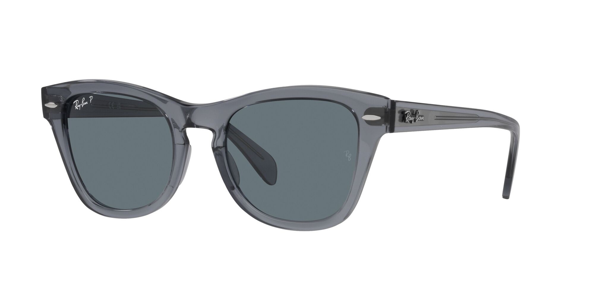 Sonnenbrillen Ray-Ban RB 0707S (66413R) farbe grigio trasparente form quadratisch gläser blu scuro
