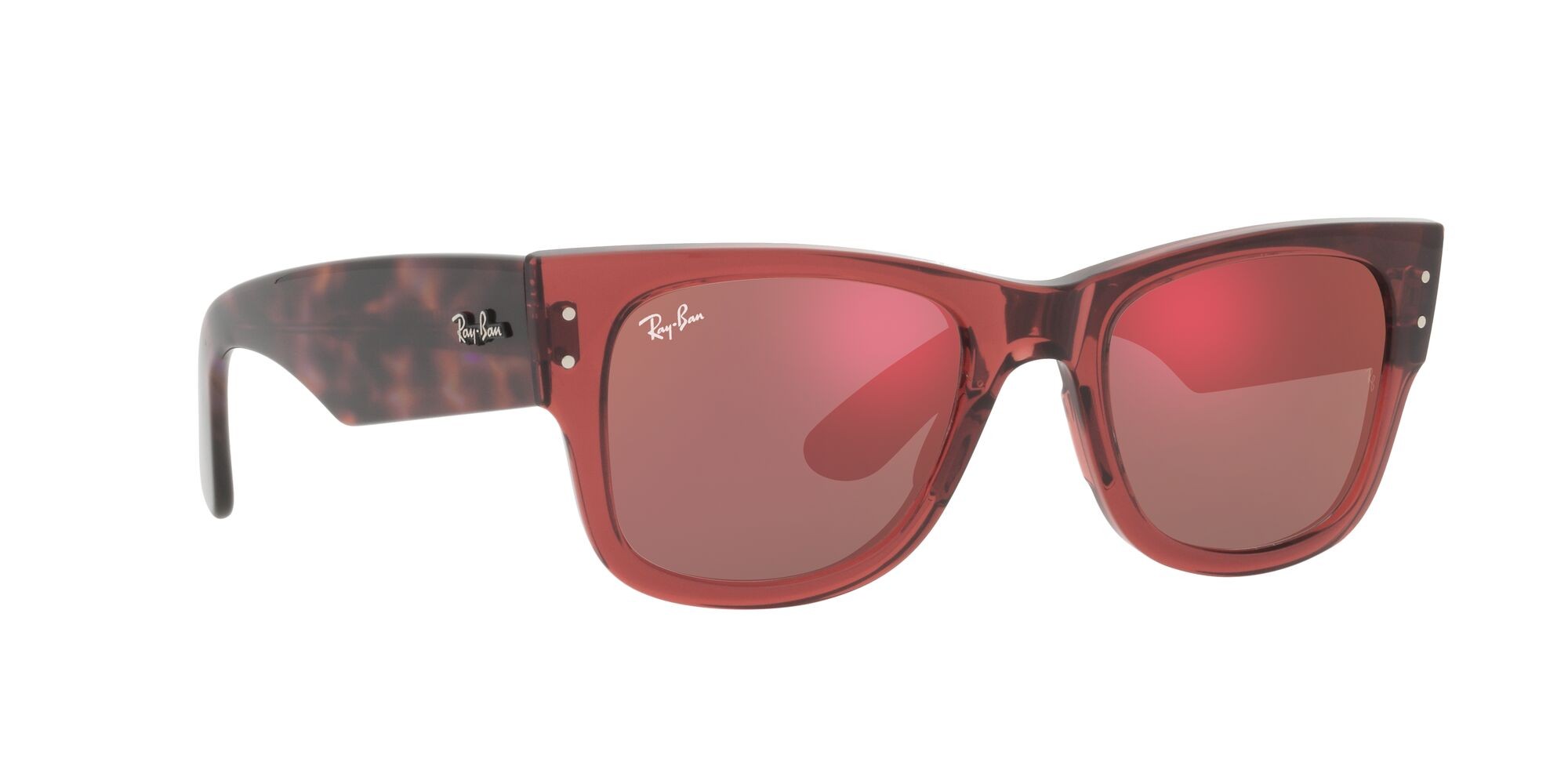 Occhiali da sole Ray-Ban Mega Wayfarer RB 0840S (66372K) colore rosa trasparente forma quadrato lenti rosso