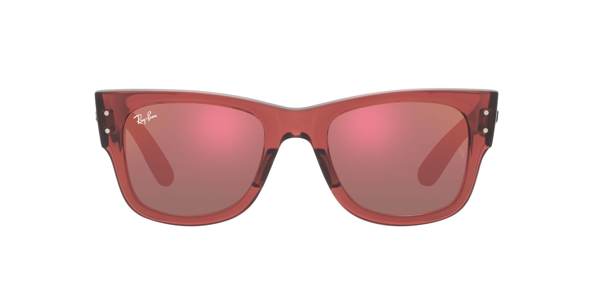 Occhiali da sole Ray-Ban Mega Wayfarer RB 0840S (66372K) colore rosa trasparente forma quadrato lenti rosso
