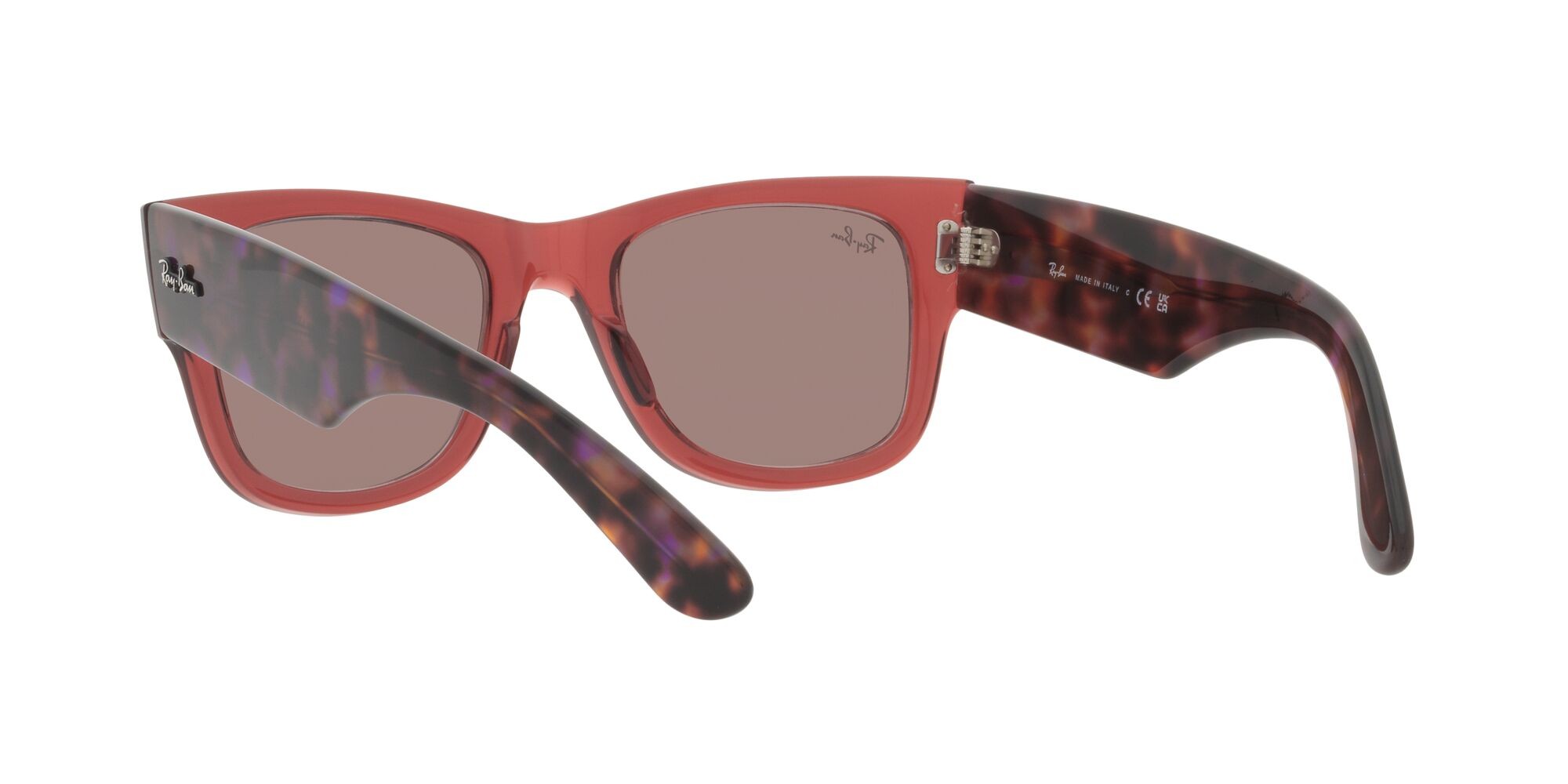 Occhiali da sole Ray-Ban Mega Wayfarer RB 0840S (66372K) colore rosa trasparente forma quadrato lenti rosso