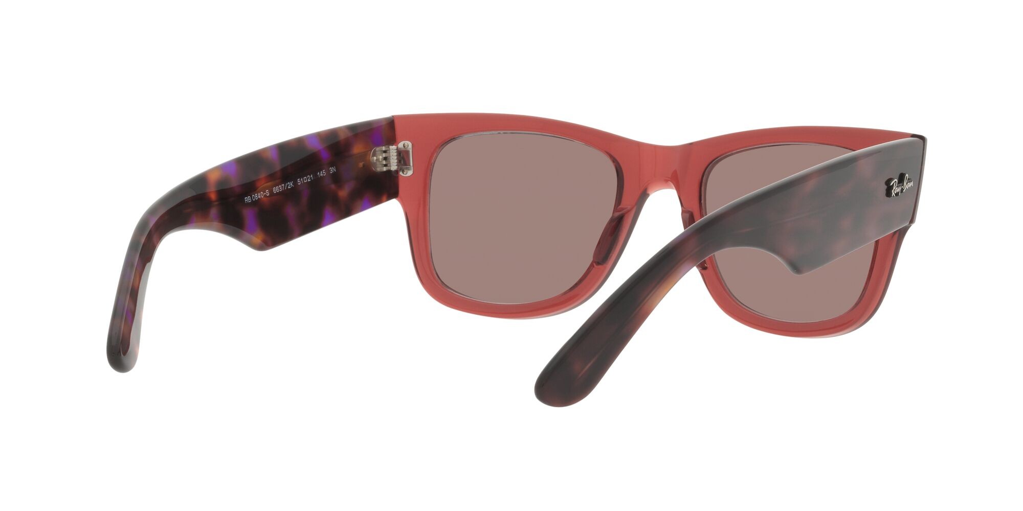 Occhiali da sole Ray-Ban Mega Wayfarer RB 0840S (66372K) colore rosa trasparente forma quadrato lenti rosso