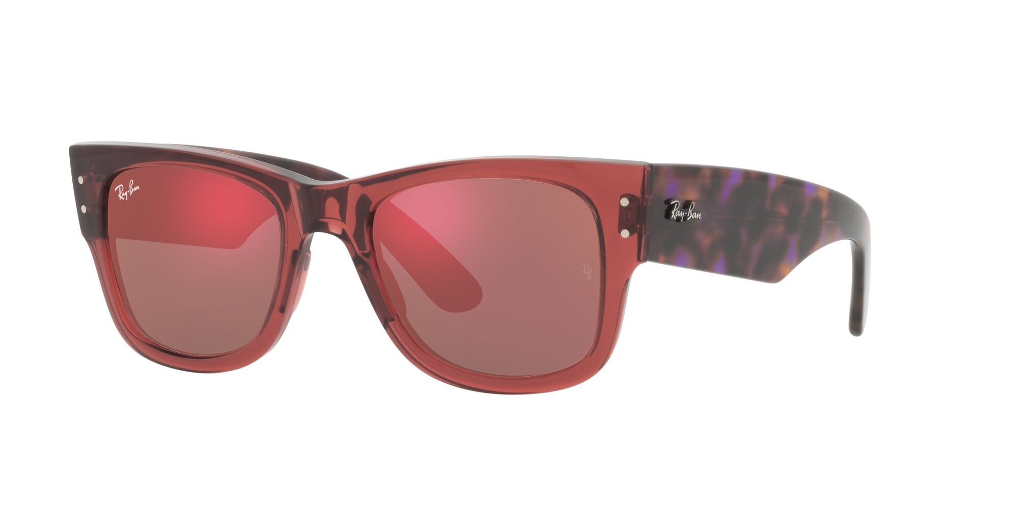 Occhiali da sole Ray-Ban Mega Wayfarer RB 0840S (66372K) colore rosa trasparente forma quadrato lenti rosso