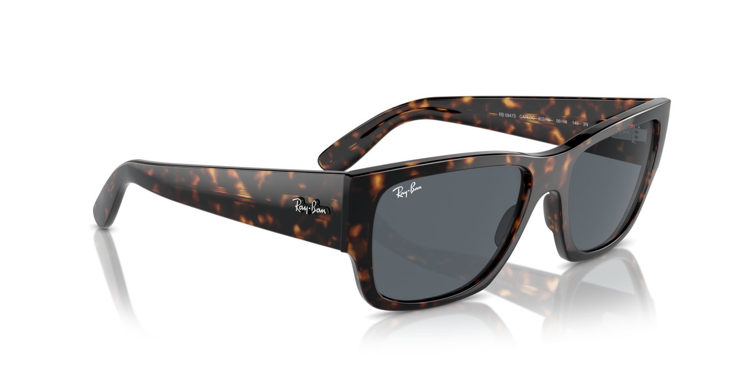 Occhiali da sole Ray-Ban Carlos RB 0947S (902/R5) colore havana forma rettangolare lenti blu