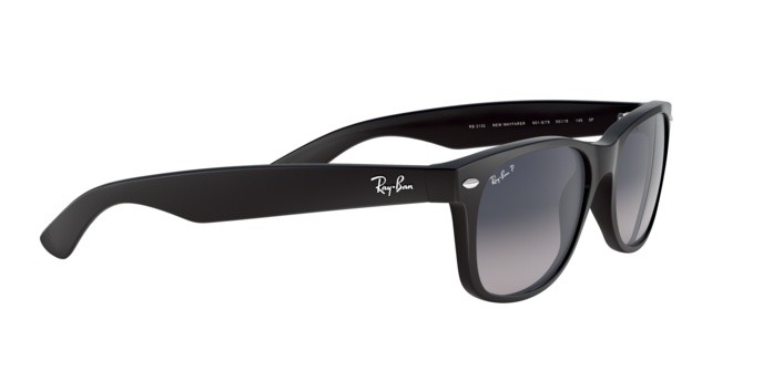 Sonnenbrillen Ray-Ban New Wayfarer RB 2132 (601S78) farbe matte black form quadratisch gläser polar blue grad. grey