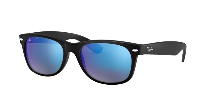 Sonnenbrillen Ray-Ban New Wayfarer RB 2132 (622/17) farbe rubber black form quadratisch gläser grey mirror blue