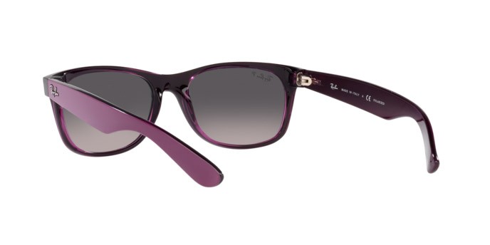 Sunglasses Ray-Ban New Wayfarer RB 2132 (6606M3) color matte violet on transparent vi shape square lenses grey gradient polar