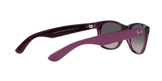 Sunglasses Ray-Ban New Wayfarer RB 2132 (6606M3) color matte violet on transparent vi shape square lenses grey gradient polar
