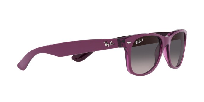 Sunglasses Ray-Ban New Wayfarer RB 2132 (6606M3) color matte violet on transparent vi shape square lenses grey gradient polar