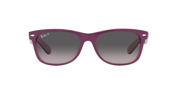 Sunglasses Ray-Ban New Wayfarer RB 2132 (6606M3) color matte violet on transparent vi shape square lenses grey gradient polar