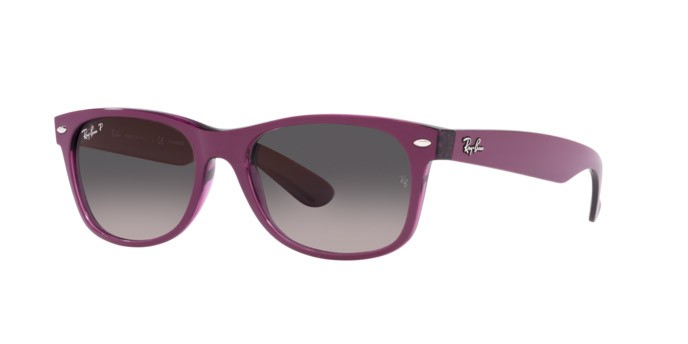 Sunglasses Ray-Ban New Wayfarer RB 2132 (6606M3) color matte violet on transparent vi shape square lenses grey gradient polar