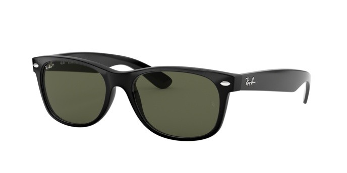 Sonnenbrillen Ray-Ban New Wayfarer RB 2132 (901/58) farbe black form quadratisch gläser crystal green polarized