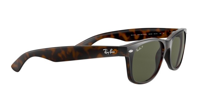 Sunglasses Ray-Ban New Wayfarer RB 2132 (902/58) color tortoise shape square lenses crystal green polarized