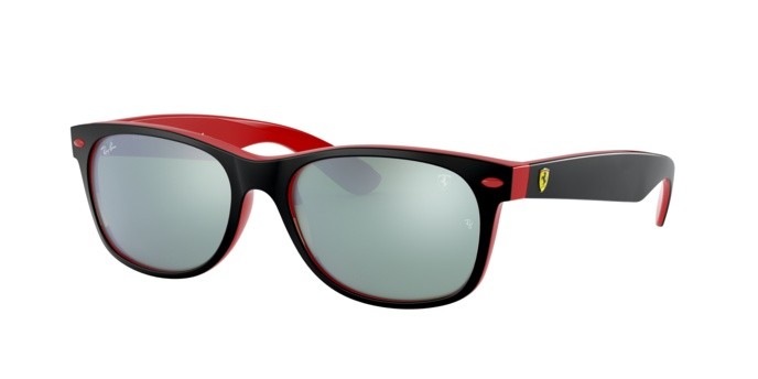 Sonnenbrillen Ray-Ban New wayfarer Scuderia Ferrari Collection RB 2132M (F63830) farbe top matte black on red form quadratisch gläser light green mirror silver